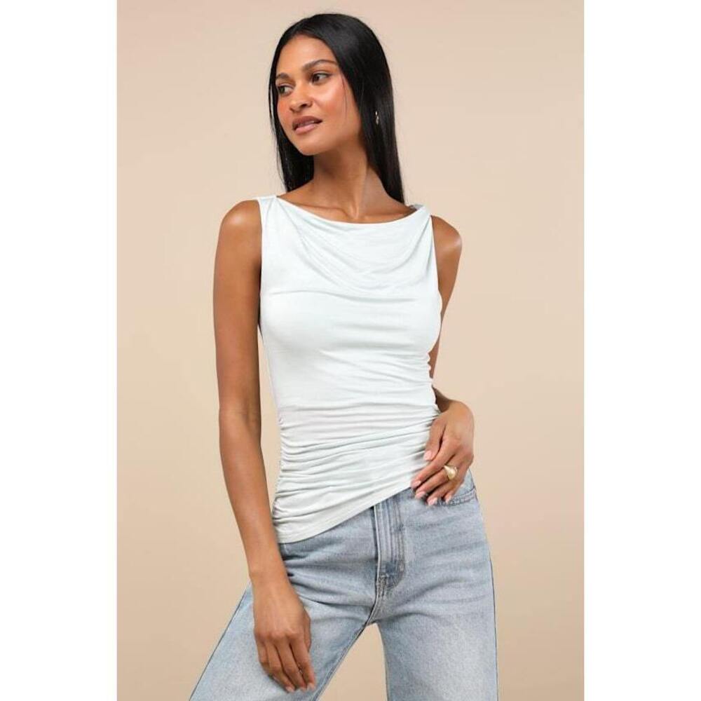 Lulus Linzia Mint Jersey Knit Asymmetrical Top mint - Size M NWT